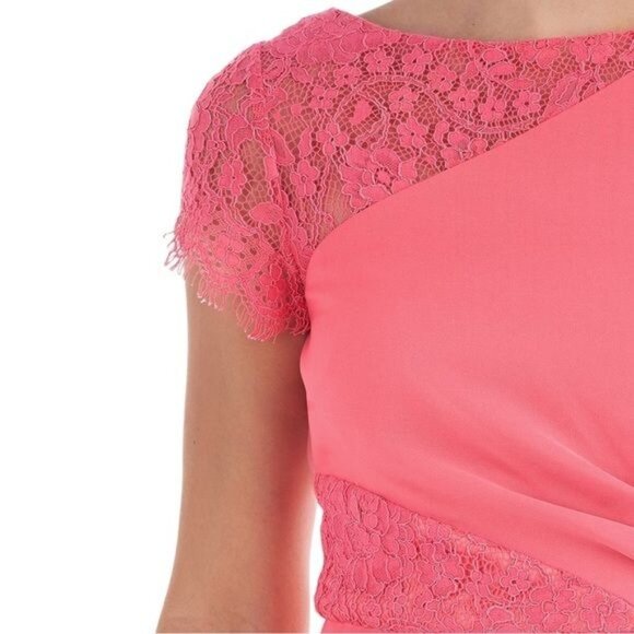 New JS Collections Illusion Boat Neck Lace Insert Short Sleeve Sheath Dress 4 - Picture 8 of 13